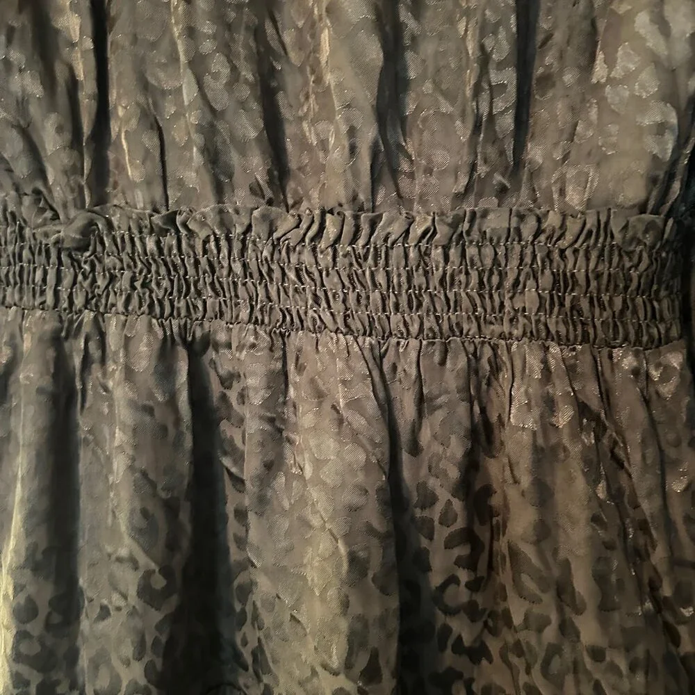 Joy Joy Olive Jacquard Leopard Smocked Waist Mini Dress Size Small NWOT - Picture 4 of 9